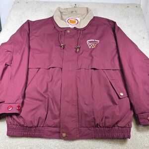 Vintage Virginia Tech Jacket Mens L Maroon Windbreaker Full Zip Collared Outdoor